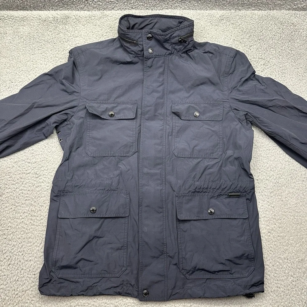 Coach F85329 Mens Large Navy Blue‎ Field Jacket Full Zip Coat w/ Stowable Hood